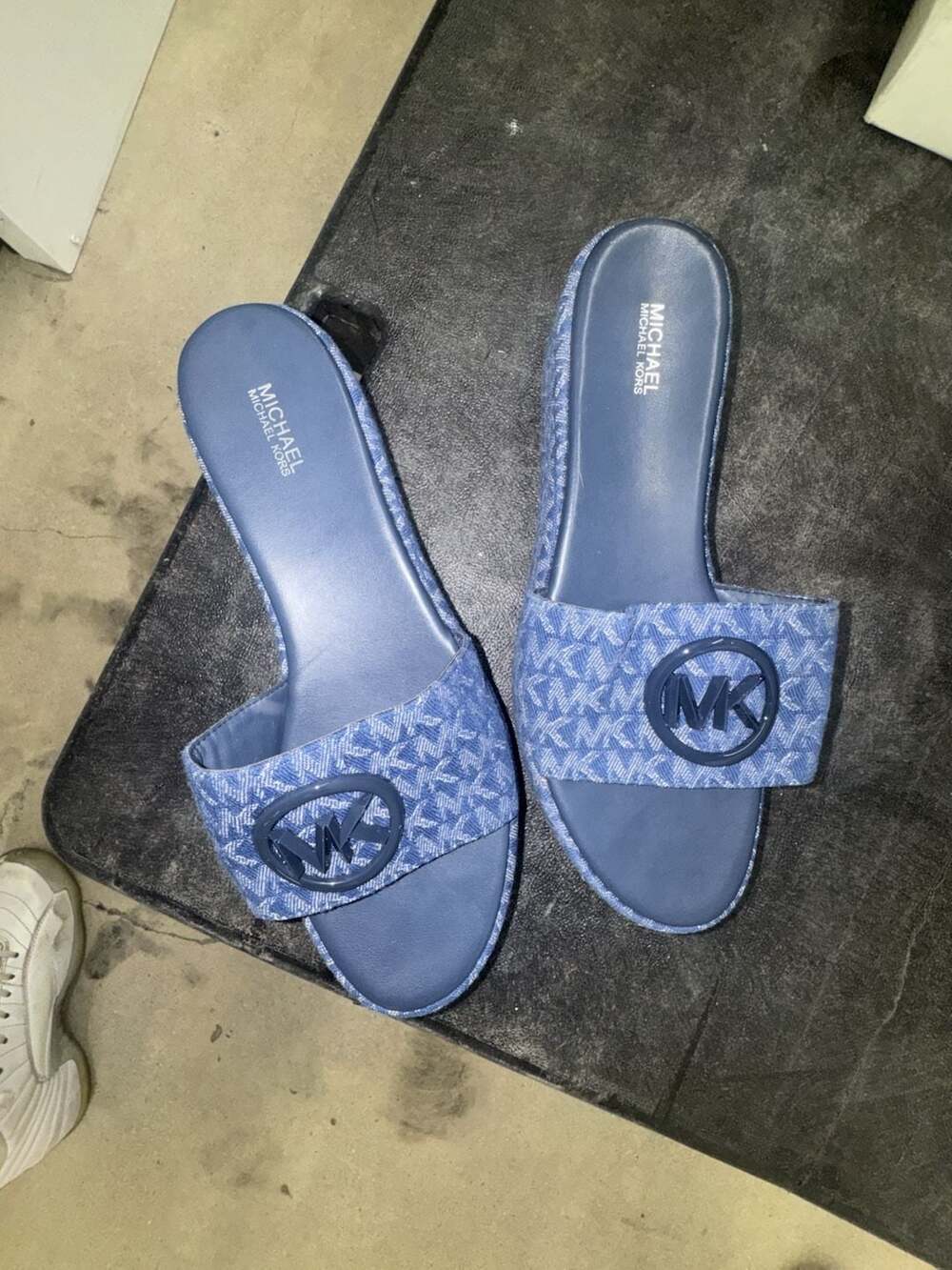 Michael Kors Logo Jacquard Blue Platform Slide Sandals